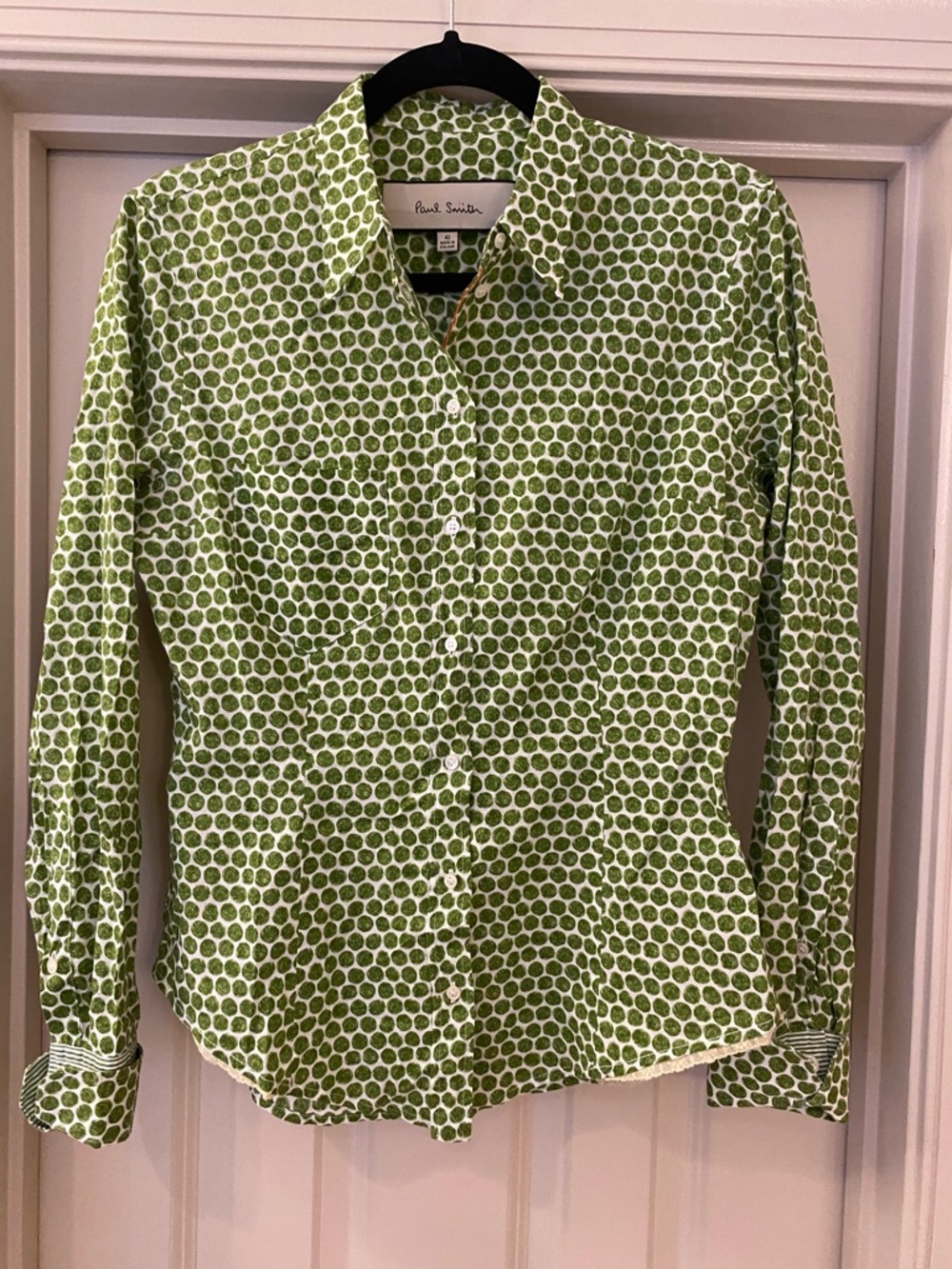Paul Smith size 42 Women’s Green Polka Dot Tailored Fit Button-Up Shirt
